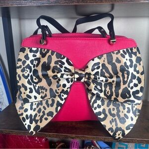 Betsey Johnson Red Bag with Leopard Bow